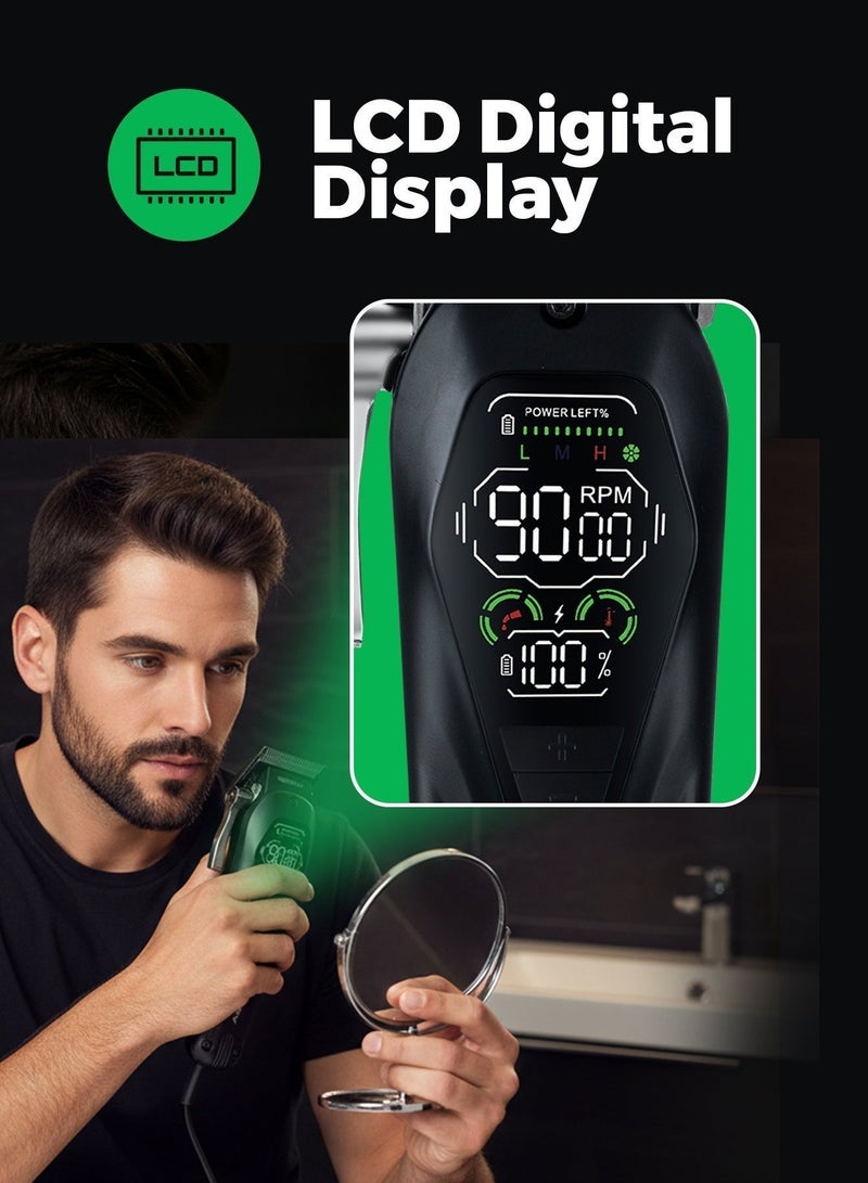 GEEPAS Professional Digital Hair Clipper for Men | Corded & Cordless, Aero Edge DLC + Ceramic Blade, 3 Speed Settings, LED Display, Type-C Rechargeable | GTR56034UK Black - Image 4